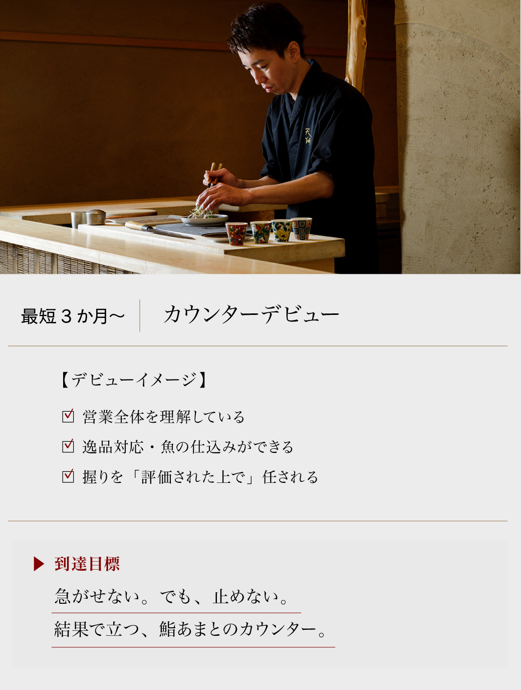 最短3か月～　カウンターデビュー